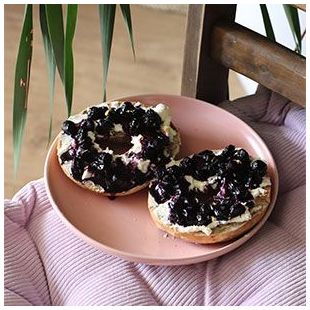Cinnamon Bagels with Blueberry Compote.