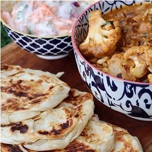 Vegetarian Korma with Raita Dip & Roti Canai